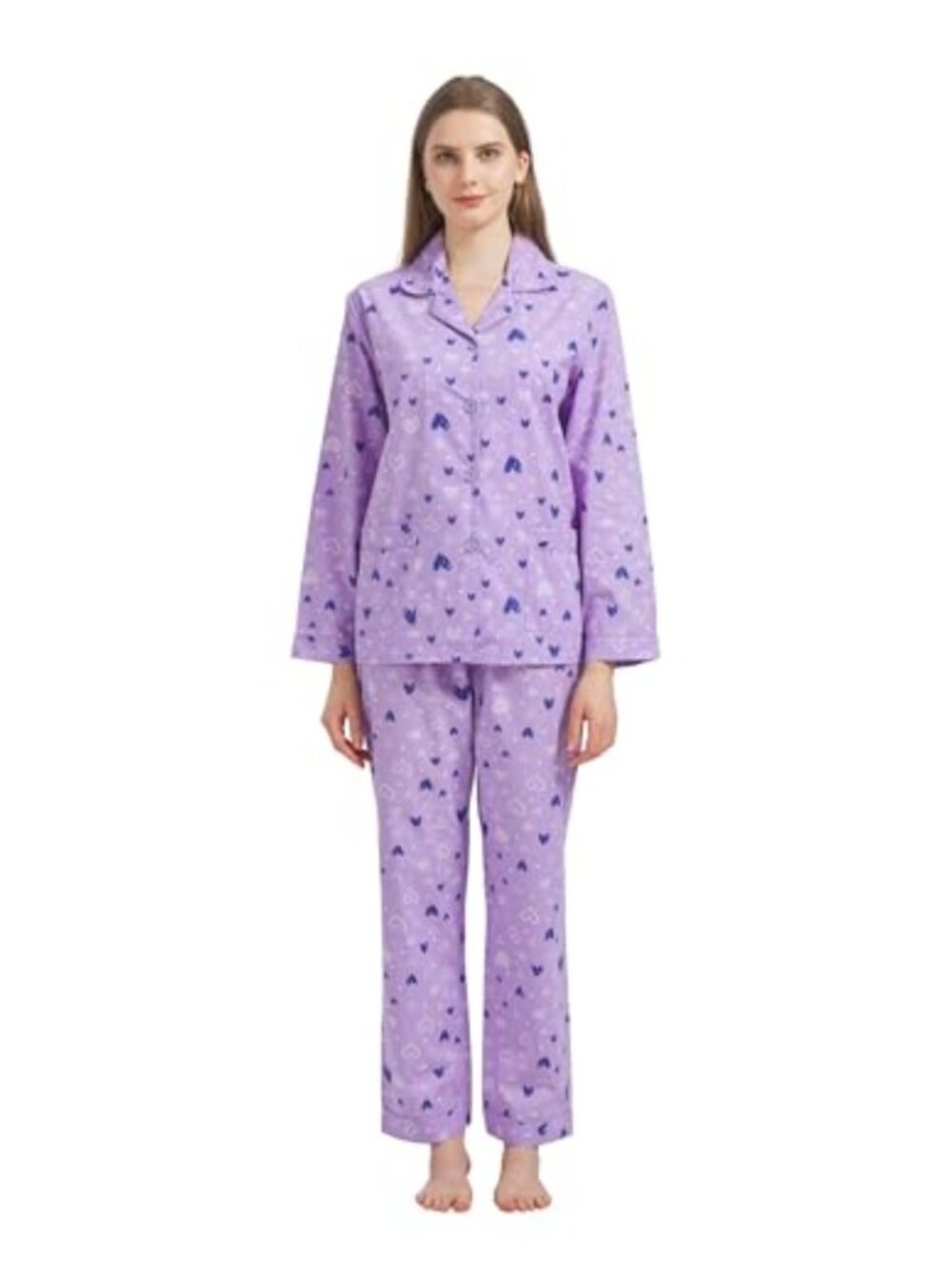 100% Cotton Women's Pajama Set 2pc Long Sleeve Button Down PJs
